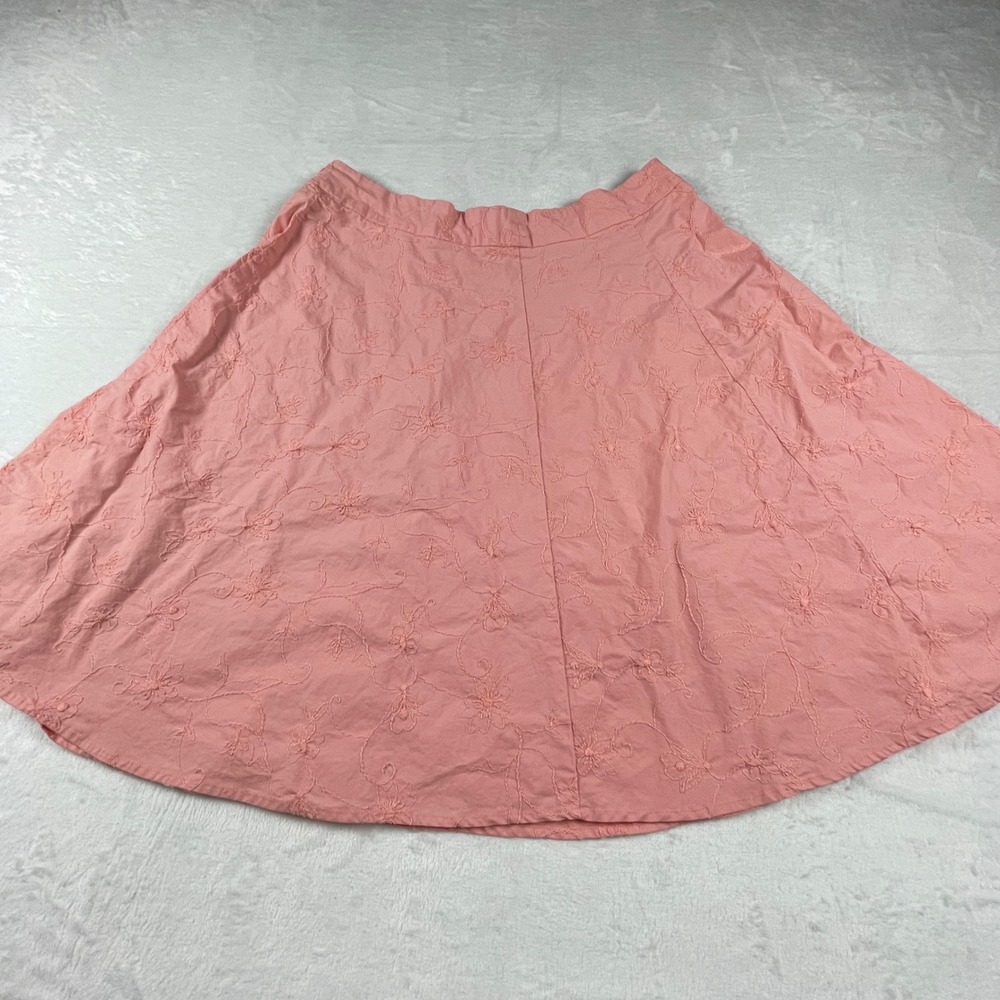 St. Johns Bay Pink Floral Embroidered A-Line Stretch Midi Skirt Womens 16